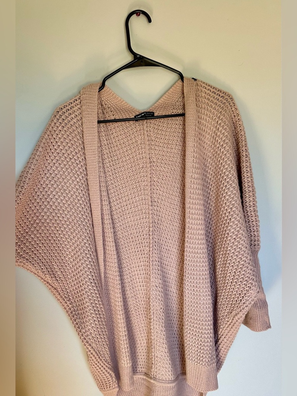 SHEIN Blush Pink Open-Front Knit Poncho Cardigan
